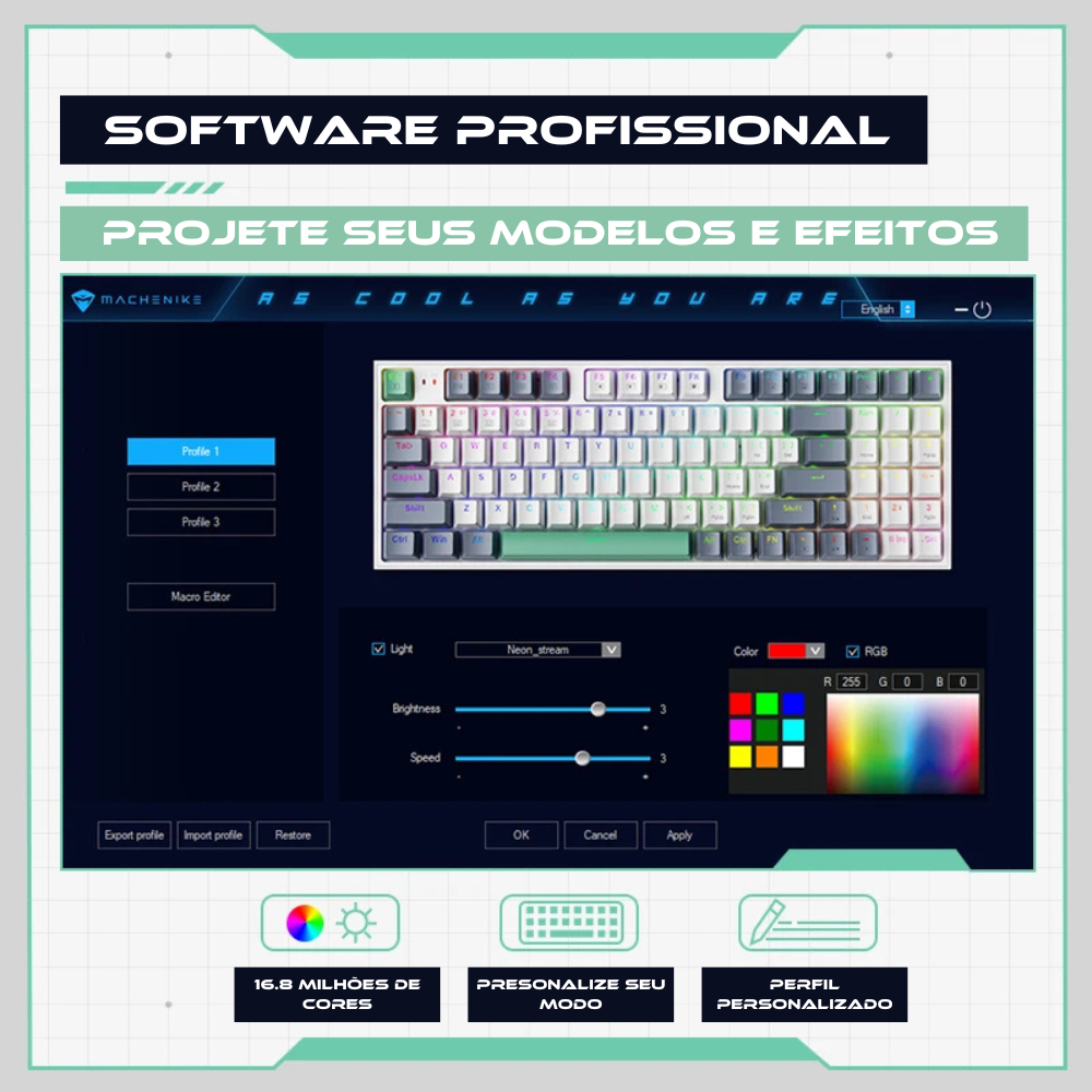 Teclado mecânico Machenike K500 com fio 94 Teclas RGB