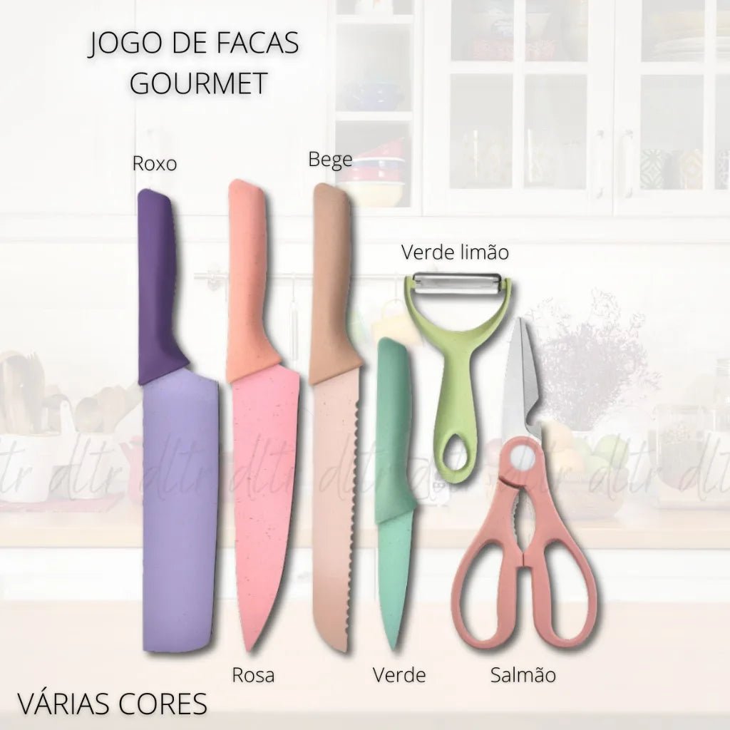 Conjunto Kit Facas Profissional em Aço Inoxidável 6 Peças