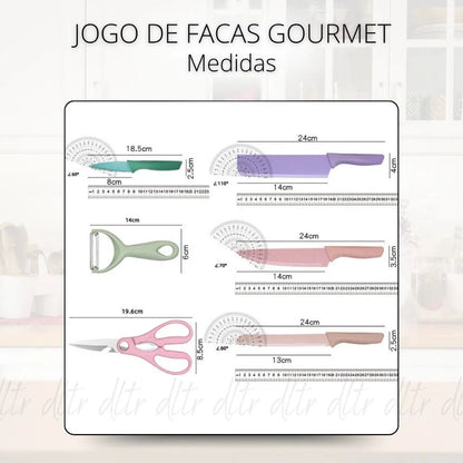 Conjunto Kit Facas Profissional em Aço Inoxidável 6 Peças