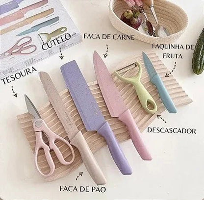 Conjunto Kit Facas Profissional em Aço Inoxidável 6 Peças