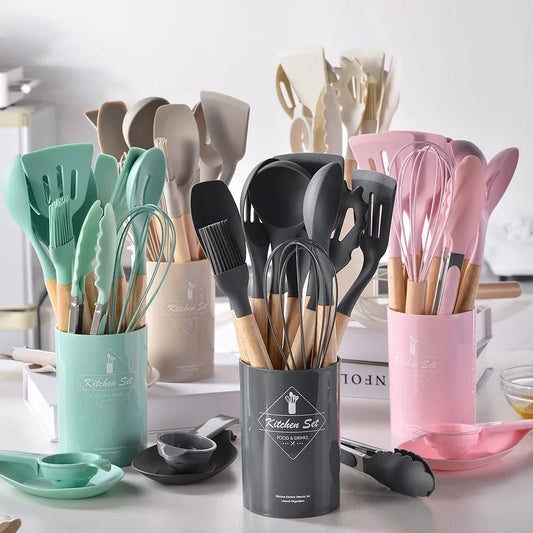 Conjunto de Utensílios de Cozinha de Silicone com 12 peças